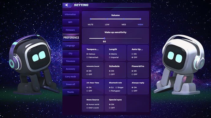 EMO PREFERENCES SETTINGS